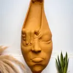 Soyut 3D Yüz Heykeli – Modern Duvar Sanatı | El Yapımı Dekoratif Mask | 48x18 cm Heykel Duvar Dekor