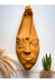 Soyut 3D Yüz Heykeli – Modern Duvar Sanatı | El Yapımı Dekoratif Mask | 48x18 cm Heykel Duvar Dekor