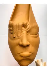 Soyut 3D Yüz Heykeli – Modern Duvar Sanatı | El Yapımı Dekoratif Mask | 48x18 cm Heykel Duvar Dekor - Görsel 2