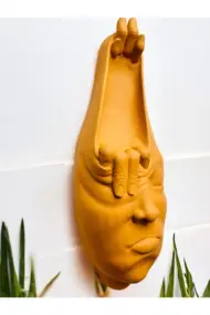 Soyut 3D Yüz Heykeli – Modern Duvar Sanatı | El Yapımı Dekoratif Mask | 48x18 cm Heykel Duvar Dekor - Görsel 3