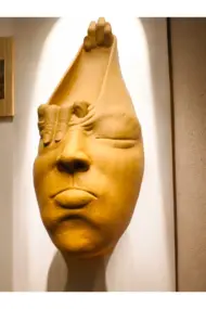 Soyut 3D Yüz Heykeli – Modern Duvar Sanatı | El Yapımı Dekoratif Mask | 48x18 cm Heykel Duvar Dekor - Görsel 5