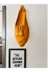 Soyut 3D Yüz Heykeli – Modern Duvar Sanatı | El Yapımı Dekoratif Mask | 48x18 cm Heykel Duvar Dekor - Görsel 8