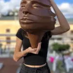 Soyut 3D Yüz Heykeli – Modern Duvar Sanatı | El Yapımı Dekoratif Mask | 48x32 cm Çağdaş Heykel Duva