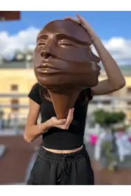 Soyut 3D Yüz Heykeli – Modern Duvar Sanatı | El Yapımı Dekoratif Mask | 48x32 cm Çağdaş Heykel Duva