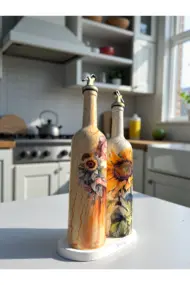 El Yapımı Çatlatma Desenli Cam Yağdanlık Seti – Ayçiçeği ve Kadın Desenli, Mutfak Tasarım, Dekor - Görsel 4