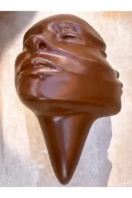 Soyut 3D Yüz Heykeli – Modern Duvar Sanatı | El Yapımı Dekoratif Mask | 48x32 cm Çağdaş Heykel Duva - Görsel 7