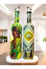 Geleneksel Desenler ve Yerli Kadın Temalı Yağdanlık, Sirkelik ve Sosluk Seti – Vintage Mutfak Dekor