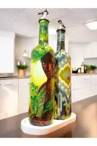 Geleneksel Desenler ve Yerli Kadın Temalı Yağdanlık, Sirkelik ve Sosluk Seti – Vintage Mutfak Dekor - Görsel 2