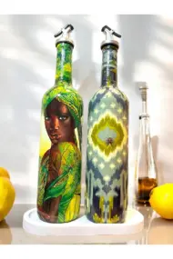 Geleneksel Desenler ve Yerli Kadın Temalı Yağdanlık, Sirkelik ve Sosluk Seti – Vintage Mutfak Dekor - Görsel 7