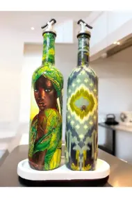 Geleneksel Desenler ve Yerli Kadın Temalı Yağdanlık, Sirkelik ve Sosluk Seti – Vintage Mutfak Dekor - Görsel 8