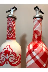 El Yapımı Kırmızı Beyaz Yağdanlık Seti – Flamingo Ekose Desenli Cam Şişe, Dekoratif Mutfak & Sofra - Görsel 5