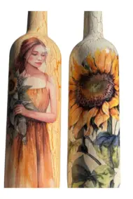 El Yapımı Çatlatma Desenli Cam Yağdanlık Seti – Ayçiçeği ve Kadın Desenli, Mutfak Tasarım, Dekor - Görsel 7