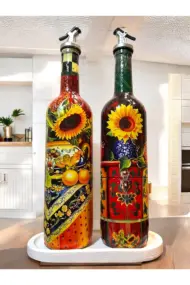 Akdeniz Mutfağı ve Ayçiçeklerinden İlhamla Tasarlanan Cam Yağdanlık, Sirkelik ve Sosluk Seti, Mutfa