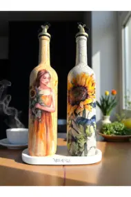 El Yapımı Çatlatma Desenli Cam Yağdanlık Seti – Ayçiçeği ve Kadın Desenli, Mutfak Tasarım, Dekor - Görsel 8