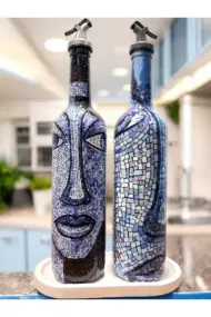 Anadolu Mozaik Sanatı Motifli Soyut Tasarım Yağdanlık Seti-Sirkelik Sosluk Seti- Ev ve Mutfak