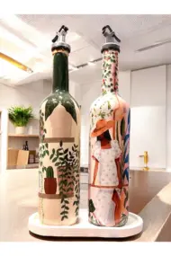 Latin Amerikalı Kadın ve Kaktüs Desenli Özel Tasarım Yağdanlık-Sirkelik Sosluk Seti- Ev ve Mutfak D