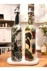 Latin Amerikalı Kadın ve Kaktüs Desenli Özel Tasarım Yağdanlık-Sirkelik Sosluk Seti- Ev ve Mutfak D - Görsel 7