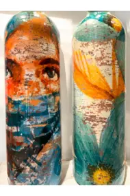 El yapımı Soyut Kadın Portresi ve Çiçek Motifli Vintage Yağdanlık Set, Mutfak Sosluk, Sirkelik - Görsel 5