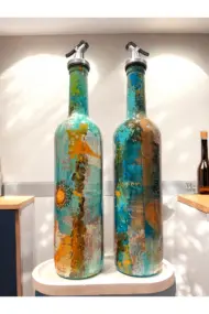 El yapımı Soyut Kadın Portresi ve Çiçek Motifli Vintage Yağdanlık Set, Mutfak Sosluk, Sirkelik - Görsel 7