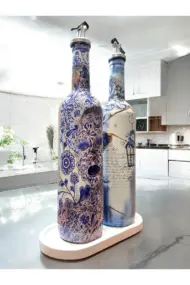 Mavi-beyaz Renkli Seramik ve Porselen Motifli Vintage Yağdanlık Set, Sosluk, Sirkelik - Görsel 2