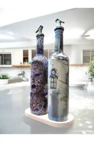 Mavi-beyaz Renkli Seramik ve Porselen Motifli Vintage Yağdanlık Set, Sosluk, Sirkelik - Görsel 3