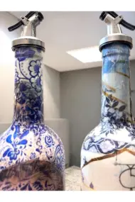 Mavi-beyaz Renkli Seramik ve Porselen Motifli Vintage Yağdanlık Set, Sosluk, Sirkelik - Görsel 5