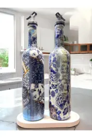 Mavi-beyaz Renkli Seramik ve Porselen Motifli Vintage Yağdanlık Set, Sosluk, Sirkelik - Görsel 6