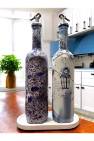 Mavi-beyaz Renkli Seramik ve Porselen Motifli Vintage Yağdanlık Set, Sosluk, Sirkelik - Görsel 7