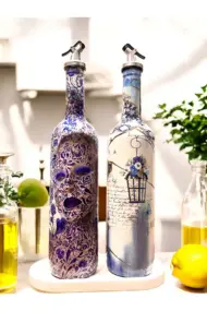 Mavi-beyaz Renkli Seramik ve Porselen Motifli Vintage Yağdanlık Set, Sosluk, Sirkelik - Görsel 8