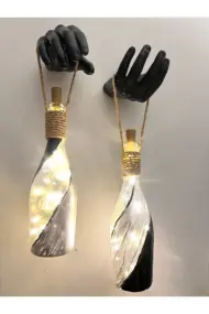 El Figürlü Duvar Lambası – PİLLİ LED Işıklı Dekoratif Şişe Aydınlatma | El Yapımı Dekor