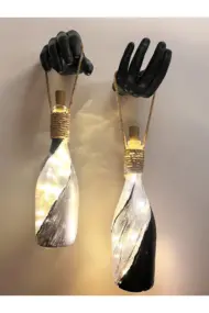 El Figürlü Duvar Lambası – PİLLİ LED Işıklı Dekoratif Şişe Aydınlatma | El Yapımı Dekor - Görsel 2