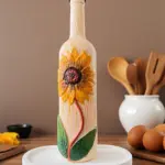 El Yapımı Ayçiçek Kabartmalı Yağdanlık – Dekoratif Zeytinyağı & Sirke Şişesi Sosluk| Rustik Mutfak