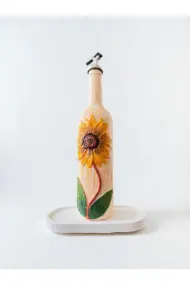 El Yapımı Ayçiçek Kabartmalı Yağdanlık – Dekoratif Zeytinyağı & Sirke Şişesi Sosluk| Rustik Mutfak - Görsel 2