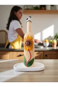 El Yapımı Ayçiçek Kabartmalı Yağdanlık – Dekoratif Zeytinyağı & Sirke Şişesi Sosluk| Rustik Mutfak - Görsel 3