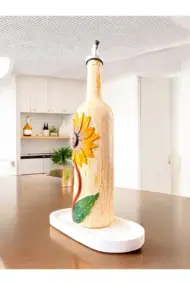 El Yapımı Ayçiçek Kabartmalı Yağdanlık – Dekoratif Zeytinyağı & Sirke Şişesi Sosluk| Rustik Mutfak - Görsel 4