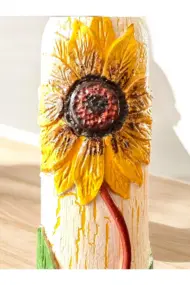 El Yapımı Ayçiçek Kabartmalı Yağdanlık – Dekoratif Zeytinyağı & Sirke Şişesi Sosluk| Rustik Mutfak - Görsel 5