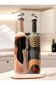 El Yapımı Dekoratif Minimalist Afro Kadın ve Geometrik Desenli Yağdanlık Seti, Sosluk, Sirkelik, Mu