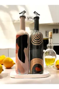 El Yapımı Dekoratif Minimalist Afro Kadın ve Geometrik Desenli Yağdanlık Seti, Sosluk, Sirkelik, Mu - Görsel 2