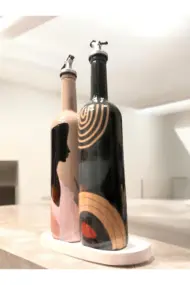 El Yapımı Dekoratif Minimalist Afro Kadın ve Geometrik Desenli Yağdanlık Seti, Sosluk, Sirkelik, Mu - Görsel 5