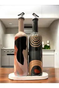 El Yapımı Dekoratif Minimalist Afro Kadın ve Geometrik Desenli Yağdanlık Seti, Sosluk, Sirkelik, Mu - Görsel 6