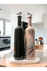 El Yapımı Dekoratif Minimalist Afro Kadın ve Geometrik Desenli Yağdanlık Seti, Sosluk, Sirkelik, Mu - Görsel 7