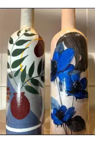 El yapımı Mavi Çiçekli Kız Desenli Sunum Stantlı 75 ml Zeytinyağı Sıvıyağ Şişesi Yağdanlık 2 li set - Görsel 6