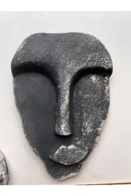 El Yapımı Taş Heykel Soyut Yüz Maske 3'li Set, Modern beton, eskitme taş görünümlü duvar dekor - Görsel 4