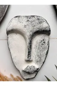 El Yapımı Taş Heykel Soyut Yüz Maske 3'li Set, Modern beton, eskitme taş görünümlü duvar dekor - Görsel 5