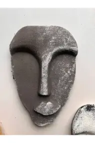 El Yapımı Taş Heykel Soyut Yüz Maske 3'li Set, Modern beton, eskitme taş görünümlü duvar dekor - Görsel 6