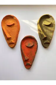 Özel Tasarım El Yapımı Heykel Soyut Yarım Yüz Maske 3'lü Set, Duvar Dekor, Ev-ofis dekor
