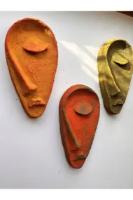 Özel Tasarım El Yapımı Heykel Soyut Yarım Yüz Maske 3'lü Set, Duvar Dekor, Ev-ofis dekor - Görsel 2