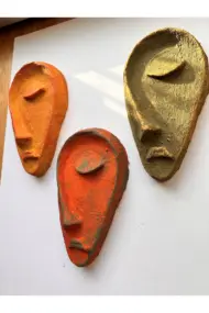 Özel Tasarım El Yapımı Heykel Soyut Yarım Yüz Maske 3'lü Set, Duvar Dekor, Ev-ofis dekor - Görsel 3
