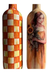 750 ml El Yapımı Turuncu Ayçiçeği ve Dama Desenli 2’li Dekoratif Cam Yağdanlık Seti – Sunum Standlı - Görsel 6