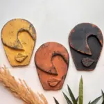 Soyut Tasarım El Yapımı Duvar Dekoru Renkli Taş Maske BÜYÜK 3'lü Set, Dekor Mask, 3D Duvar Heykeli